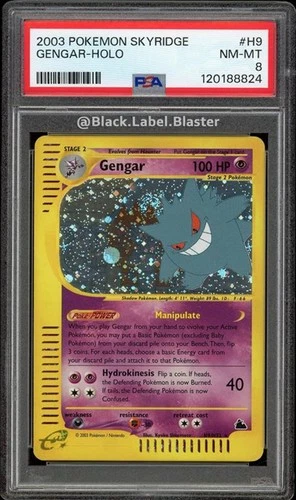 2003 Pokemon Skyridge Gengar Holo Card H9 - PSA 8 - (12 CERT & SWIRL)