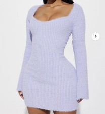 Fashion Nova Light Purple Fuzzy Knit Square Neck Bell Sleeve Mini Dress L