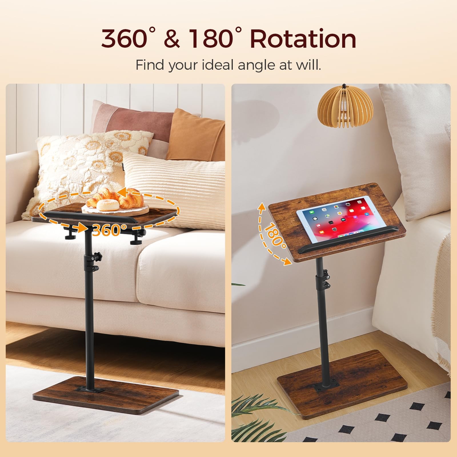 MAHANCRIS TV Tray Table, Sofa Armrest Tray Table for Couch, 360° Swivel Heigh...