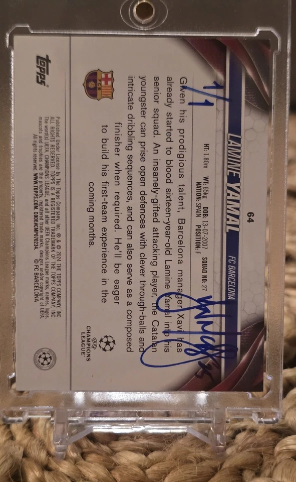 1/1 Lamine Yamal Ian McKesson Art Card 2024-25 Topps UEFA CC Rookie RC #64 - Image 2 of 2