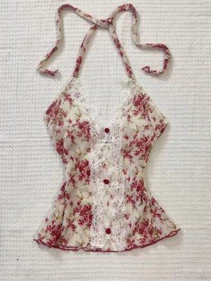 Women Coquette Y2K Aesthetic Cami Top Floral Lace Animal Print Halter Tank XS-XL