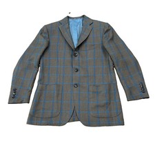 Kiton Napoli Brown Blue Windowpane Sport Coat Cashmere Linen Silk 40R