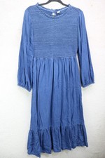 Old Navy Blue Chambray Long Puff Sleeves Smocked Maxi Dress-Medium
