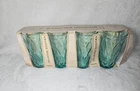 Vtg Anchor Hocking Aquamarine 15oz Cooler Glassware Diamond Design (Set Of 4)