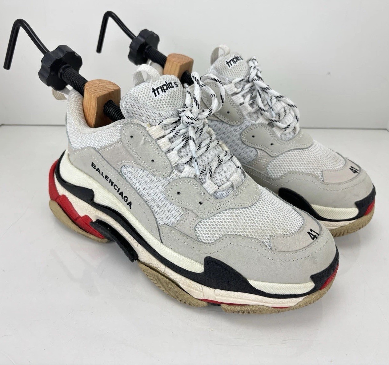 Balenciaga Triple S Sneakers EU 41 US 8 White Grey Red Authentic Designer Chunky thumbnail 10