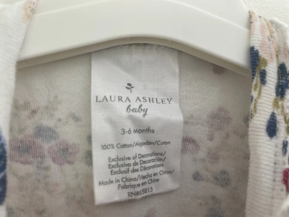 Laura Ashley Bebé Niñas Floral Encaje Borde A Presión Manga Larga 1 Pieza Blanco 3-6M Foto 2 de 4