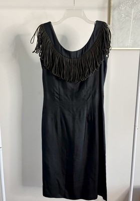 Vintage Black Fringe Wiggle Dress Sz S
