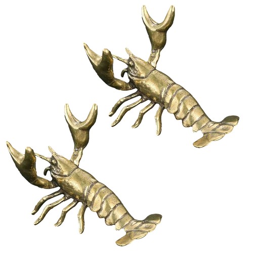 2x Brass Lobster Pen Holder Creative Vintage Desk Ornament Gift Sculpture USA - Picture 4 of 13