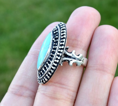 Handgefertigter afghanischer Kuchi-Ring Stammesblau türkisfarbener Schmuck böhmisch ethnisch Boho - Bild 2 von 5