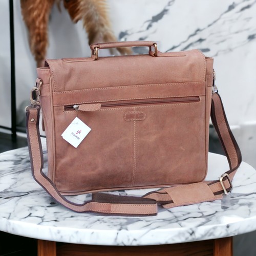 STARHIDE 15.5" Laptop Genuine Distressed Hunter Leather Top Handle Shoulder Bag - Picture 4 of 8