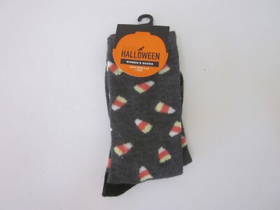 NWT Women's Candy Corn Pattern HALLOWEEN Crew Socks ''But First Candy'' Sz 4-10