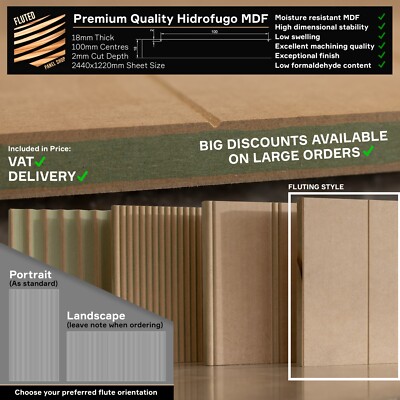 Breite Riffelverkleidung 100mm Nut - 18mm Hidrofugo MDF Riffelplatten 2,4mx1,2m