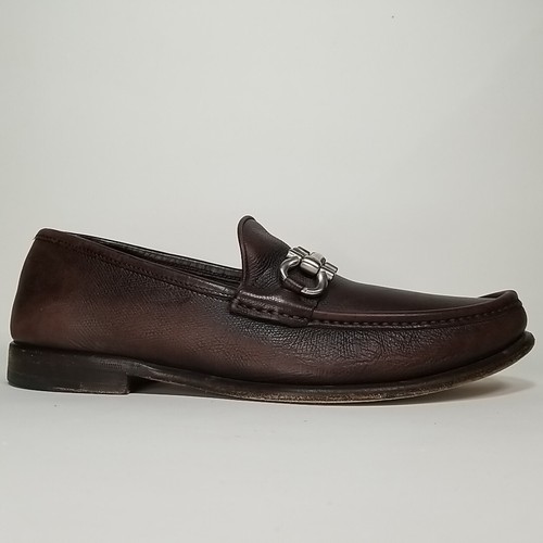 Salvatore Ferragamo Gancini Loafer Moccasins Men's sz 8.5 Brown Pebbled Leather - Picture 3 of 12