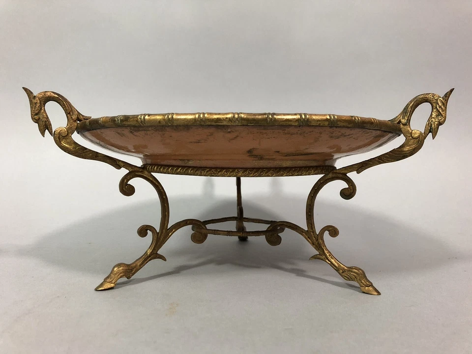 Ancien petit SURTOUT/CENTRE DE TABLE coupe Napoléon 3 Assiette monture laiton - Photo 2/4