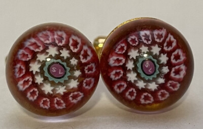 Charles Murat Millefiori Glass Cufflinks Red White Gold Plated x Saint-Louis Col