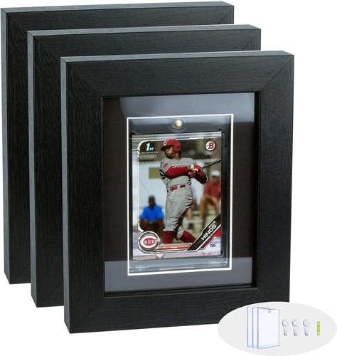 Trading Card Display Case 1 x 3 Sport Pokemon Wood Frame + 35PT Magnetic Holders - 第 1/20 張圖片