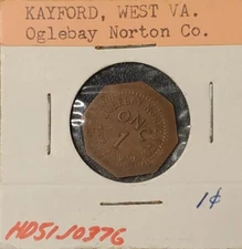 Kayford, WV Trade Token: Oglebay Norton Co Onc 1 Metal Scrip TC-184738