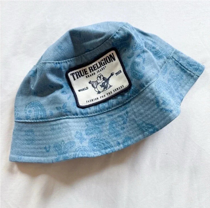 True Religion Concert Patch Denim Bucket Hat OS LQQK! NWT $59