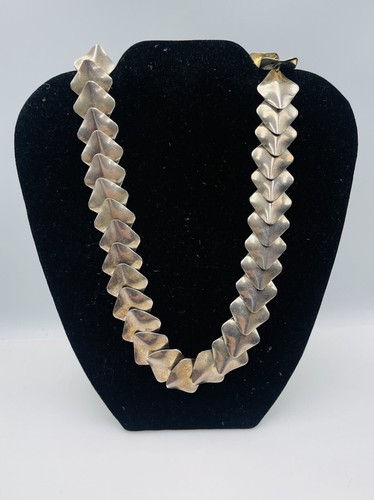 Vintage Mexican Sterling Silver Scaled Link Chain Necklace - 第 1/6 張圖片