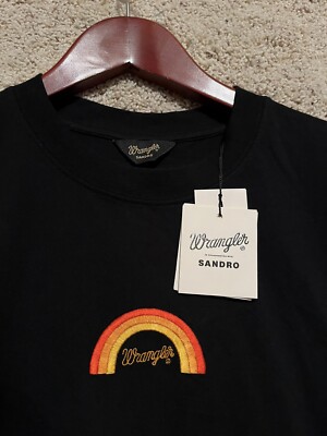 Sandro Wrangler Collaboration Small Designer T-Shirt Black Embroidered