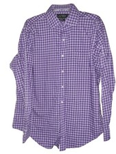 LAUREN RALPH LAUREN NON IRON Purple Plaid Long Sleeve Cotton Shirt 16.5 34-35