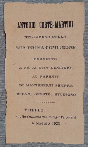 Santino Antico San Giuseppe Prima Comunione Viterbo 1923 - Foto 2 di 2