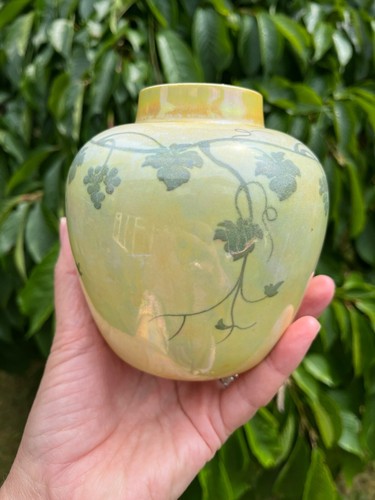 Antique Ruskin Pottery Yellow Lustre Ginger Jar Base with Vine Design 1912 - Picture 12 of 23