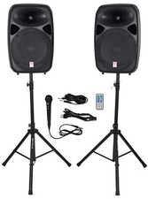 Rockville RPG152K Dual 15" Powered Speakers/Bluetooth Mic Speaker Stands Cables