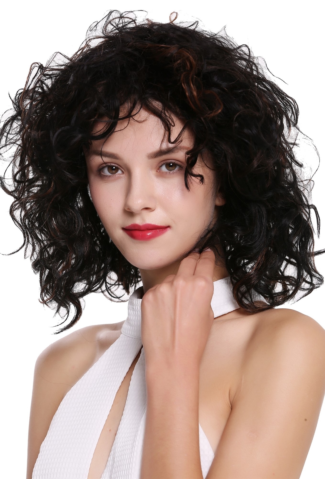 Wig Women Short Shoulder-Length Wild Curly Voluminous Chestnut Brown