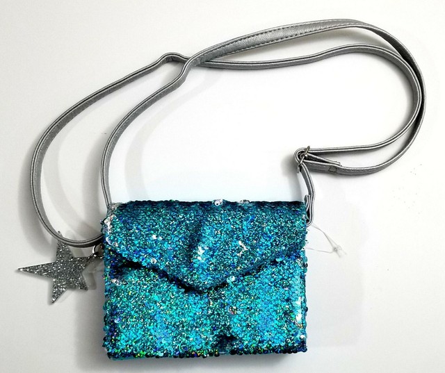 NEW TARGET Sequin Crossbody Bag/Purse Turquoise/Silver Adjustable Strap