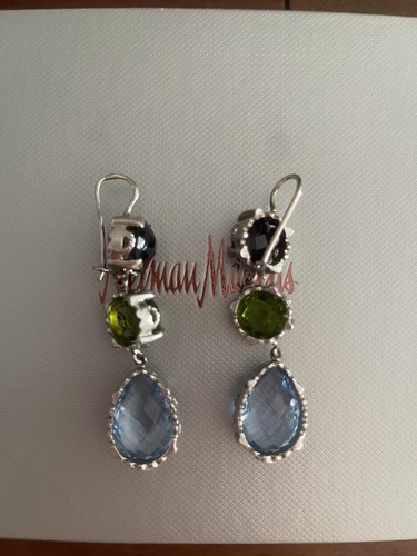 Amethyst, Peridot, and Blue Topaz Sterling Silver Dangle Earrings - Picture 3 of 3