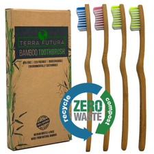 BAMBOO TOOTHBRUSH 4-Pack, BPA Free Bristle  Recyclable/Eco Friendly