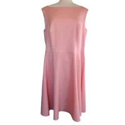 pink satin fit and flare dress The Linen Short-Sleeve Scoop Midi Dress main image 1