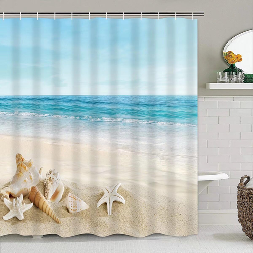 4Pcs Summer Beach Shower Curtain Sets Sea Ocean Bathroom Set Decor with Non-Slip - Picture 2 of 7