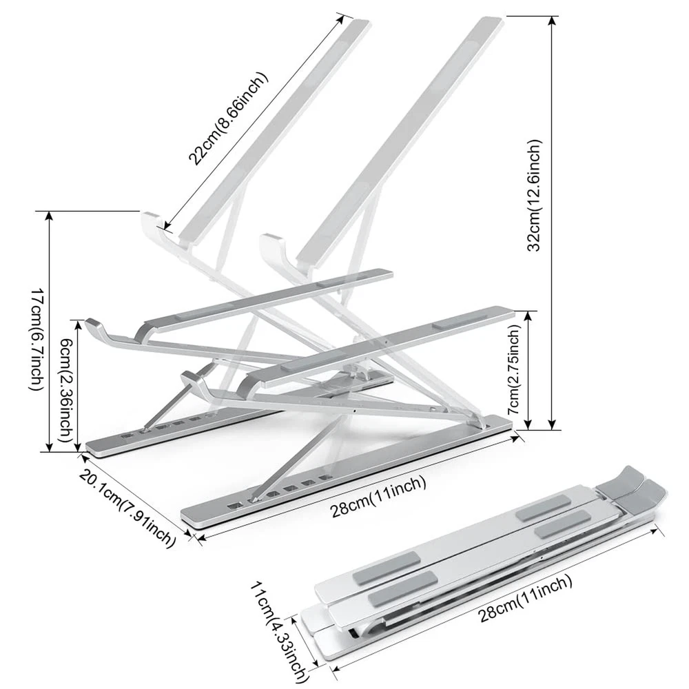 Laptop Stand Adjustable Portable Aluminum for 10" - 17" Laptop Tablet Silver