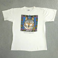Vintage Lowry Park Zoo Shirt Mens XL White Betsy & Co Wolf 95 90s Single Stitch