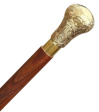 Antique Brass Victorian Handle Wooden Vintage Style Walking Stick Designer Cane.