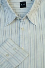 Hugo Boss Men's Lavender White Stripe Woven Cotton Casual Shirt L Large