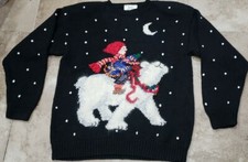 VINTAGE X MAS UGLY SWEATER SANTA POLAR BEAR WOMEN SZ M