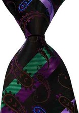 Classic Striped Paisley Green Purple JACQUARD WOVEN 100 Silk Men's Tie Necktie