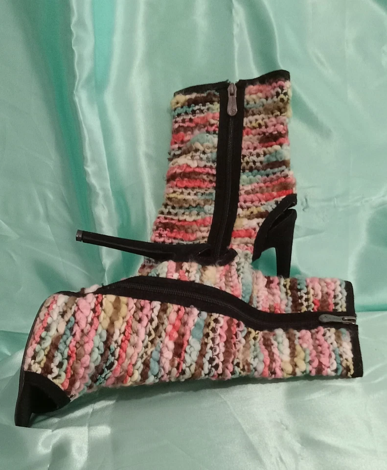 New Women Boots Colorful Yarn Peep Toe Ankle Booties Stiletto Heel Cut-Out Sz 10 - Image 4 of 4