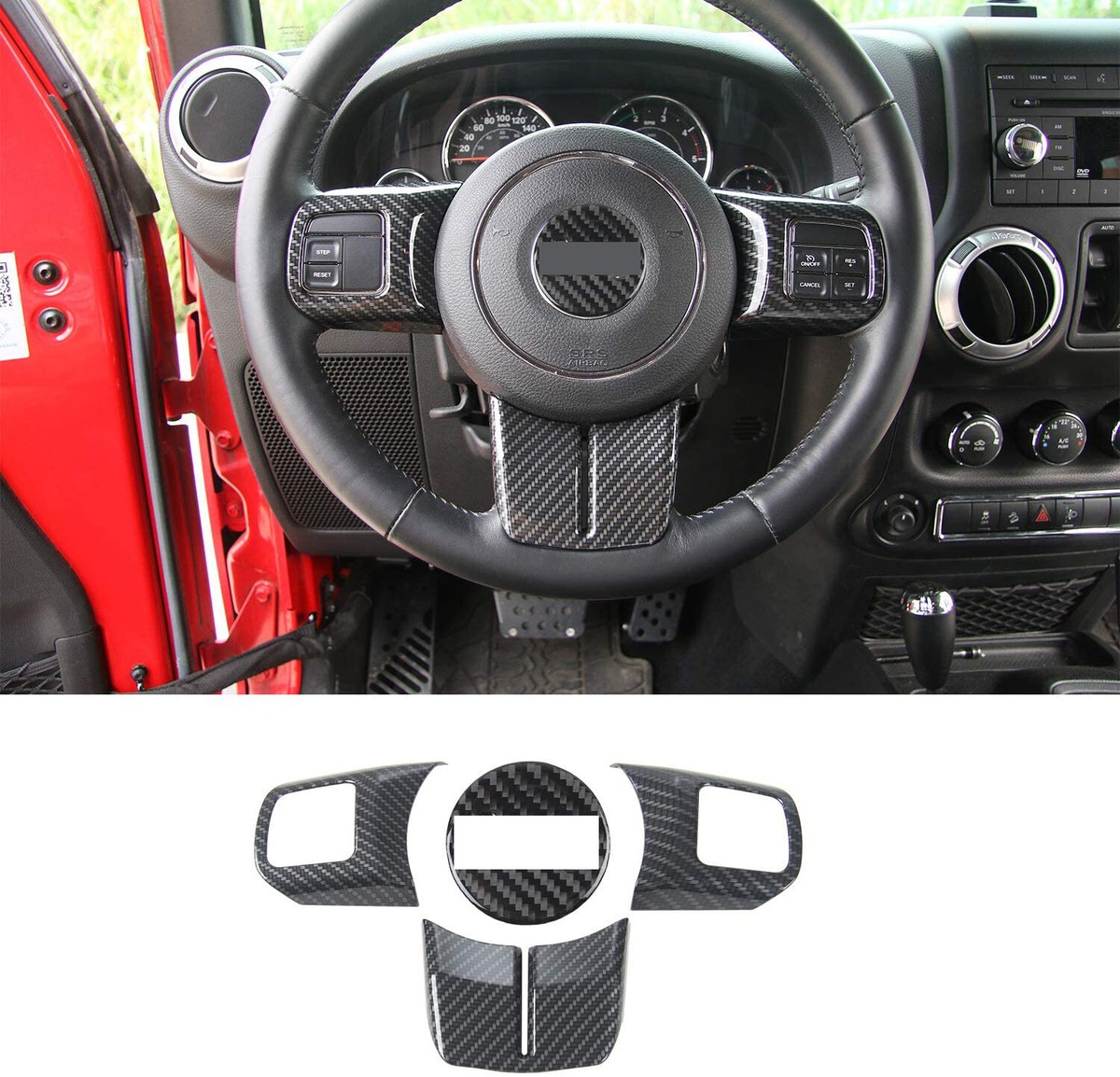 Carbon Fiber Steering Wheel Decor Interior Trim Kit for Jeep