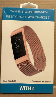 WITHit Rose Gold Stainless Steel Mesh Band for Fitbit Charge 4'' & Charge 3 NEW