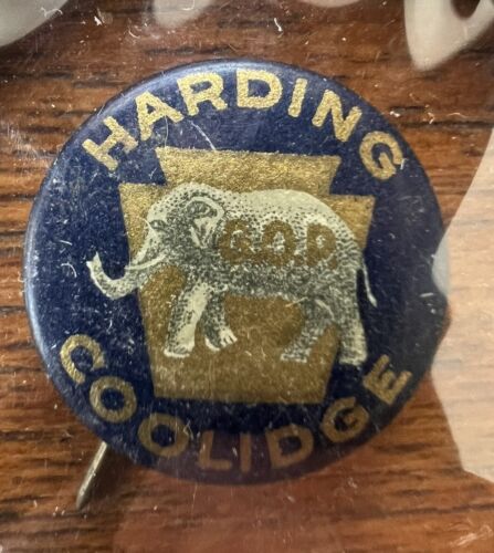 Antique 1920 Harding & Coolidge Elephant Pin Pinback Campaign Button RARE #2 - Picture 2 of 4