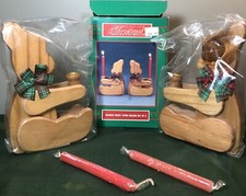 House of Lloyd Teddy Bear Taper Wood Candle Holder NOS Christmas Cottage Core