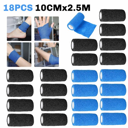 18 Rolls Cohesive Elastic Bandage Adhesive Wrist Ankle Gauze Tape Vet Wrap 10cm - Picture 19 of 26