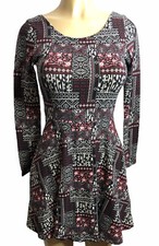 FOREVER 21 Women's Dress Round Neck Low Back 3/4 Sleeve Black Multi SMALL