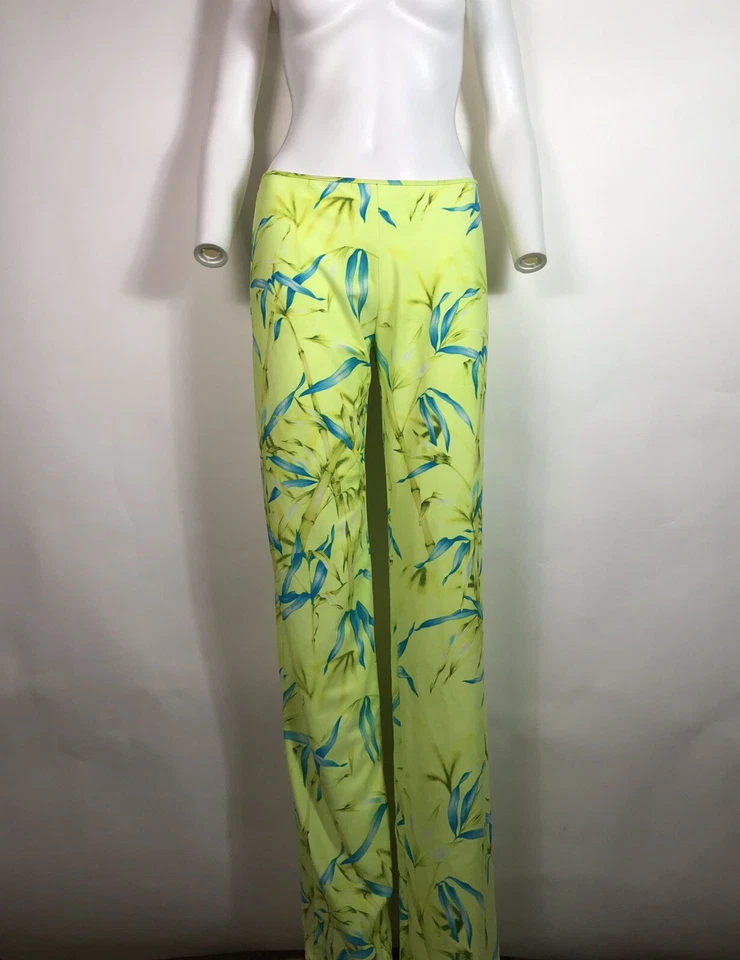 Pantalones De Colección Gianni Versace SS2000 Verde Nylon Selva Estampado Palma L Foto 2 de 4