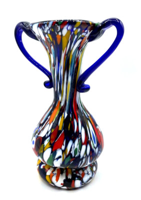 Midcentury Murano Glas Vase Millefiori Henkelvase Franco Moretti H 20,5 cm