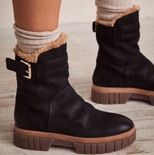 NEW FREE PEOPLE Sz 40 FABLE FAUX FUR BOOTS BLACK
